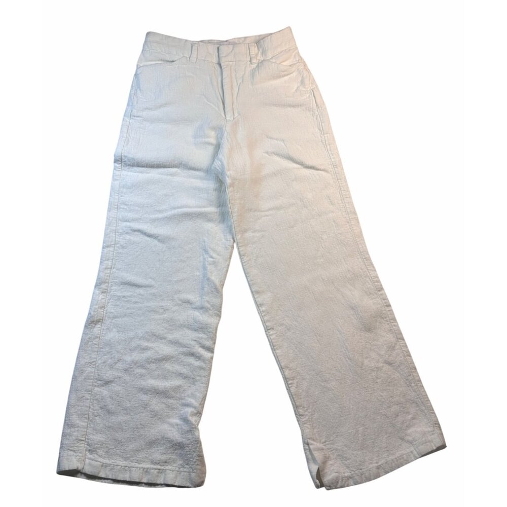 Zara Womens Ivory Textured Wide Leg Pants XS High-Waist Viscose/Linen Bohocore
